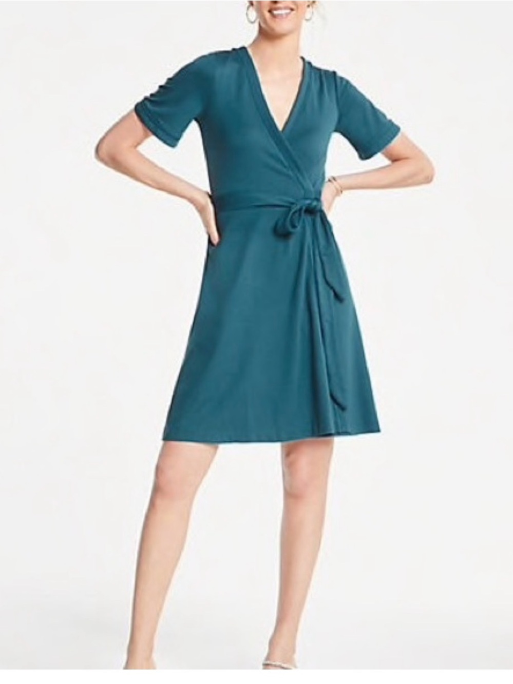 Ann Taylor Dark Teal Pique Wrap Dress